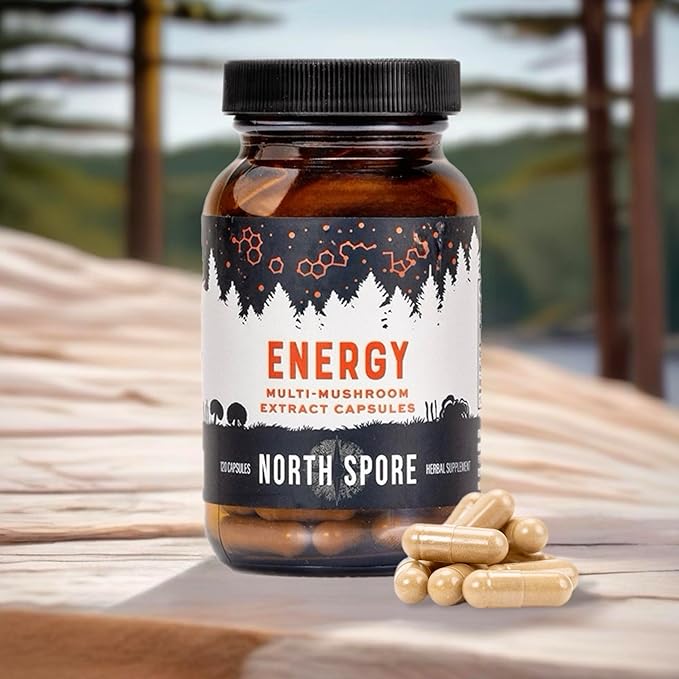 Organic ‘Energy’ Mushroom Extract Capsule Supplement | Stamina & Endurance | Cordyceps, Reishi, Turkey Tail | 100% Fruiting Body Extracts | Vegan, Non-GMO | Made in USA - 120ct
