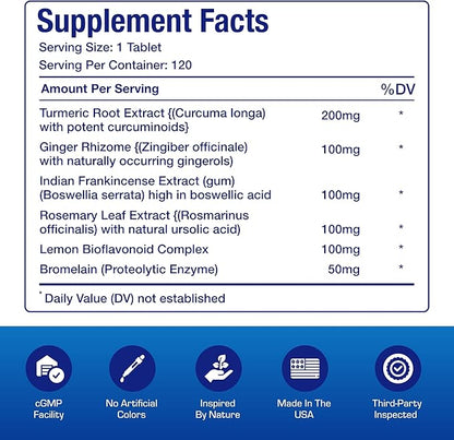 Pro ENZ Joint Support Supplement - Clinical Formula Turmeric Boswellia Supplement for Joint & Cartilage Mobility and Comfort Support Plus Eicosanoid Management with Proteolytic Enzymes (120 Servings)