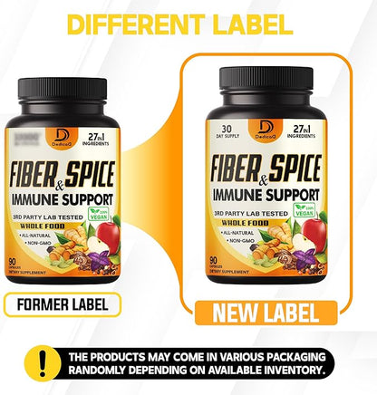27in1 Fiber and Spice Supplement - Combined with Organic Psyllium, Whole Apple, Elderberry & More - Support Mood, Body & Immunity - 90 Capsules for 1 Month
