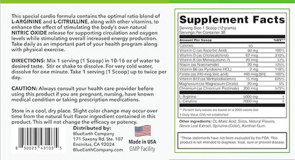 L-Arginine 5000mg + L-Citrulline 2000mg Complex Powder Supplement Drink Mix - Nitric Oxide Booster for Heart Health, Blood Flow & Energy - 30 Servings (Green Apple)