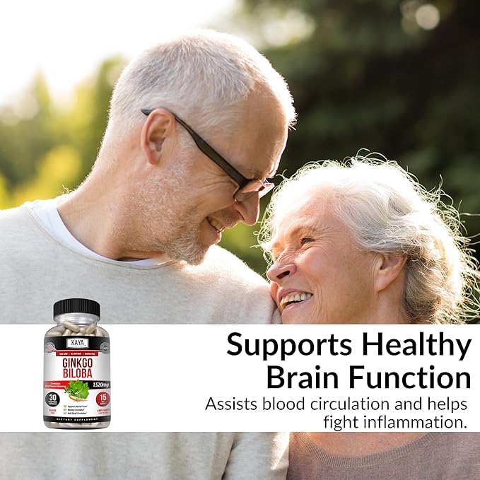 Kaya Naturals Red Panax Ginseng + Ginkgo Biloba - Nootropic Brain Supplement - Cognitive and Concentration Support - Brain Booster, Focus, and Memory Supplement - 30 Capsules