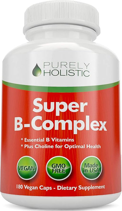 Vitamin B Complex - 8 Super B Complex Vitamins with Choline & Inositol, Vitamins B1, B2, B3, B5, B6, B8, B9 & B12 - B100 Complex - 180 Vegan Capsules - 6 Month Supply - Made in The USA