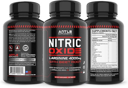Nitric Oxide Supplement Booster Complex L Arginine 4000mg,L Citrulline, AAKG,Beet Root,Pre Workout Pills,Muscle Bulider,Growth,Pumps,180 Capsules