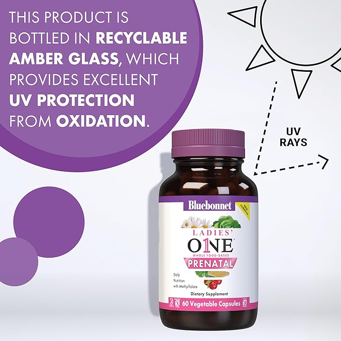 BlueBonnet Nutrition Ladies’ One Prenatal Whole Food-Based Multiple, Daily Nutrition*, Prenatal & Postnatal Health*, Non-GMO, Kosher, Gluten-Free, Soy-Free, 30 Vegetable Capsules, 30 Servings