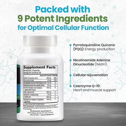 Mito Cell PQQ Supplement for Optimal Mitochondrial Support - Pyrroloquinoline Quinone Supplement to Promote Enhanced Energy & Performance & Cognitive Function - with CoQ10, NADH, Vitamin C & More
