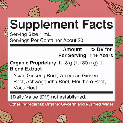 MaryRuth Organics Herbal Supplement for Brain Function | Boost Energy | Memory | Vitality USDA | Ginseng with Ashwagandha | Eleuthero and Maca Root Extract | 1 Fl Oz