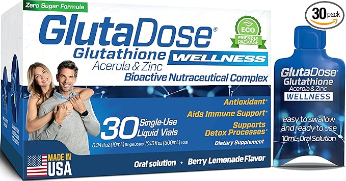Liquid Glutathione Supplement, Lemon Berry Flavored Acerola Energy Booster w/Zinc, Daily Vitamins & Minerals Blended in Liquid Vials, Everyday Auto-Immune Support for Adults