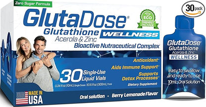 Liquid Glutathione Supplement, Lemon Berry Flavored Acerola Energy Booster w/Zinc, Daily Vitamins & Minerals Blended in Liquid Vials, Everyday Auto-Immune Support for Adults