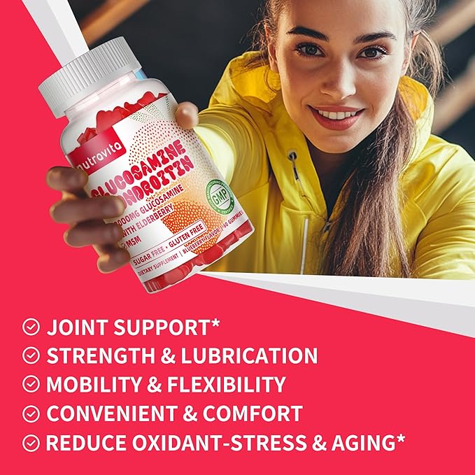 Glucosamine Chondroitin Gummies with MSM & Elderberry Extra Strength - Joint Support, Antioxidant Immune Support Supplement for Adults, Men & Women.120 Strawberry Chews
