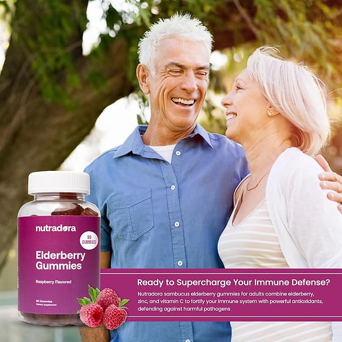 Elderberry Gummies for Adults – Organic Elderberry Gummies with Zinc and Vitamin C for Immune Support, Lessen Stress, & Protect Heart, Raspberry Flavor Formulated in USA, 90 Gummies