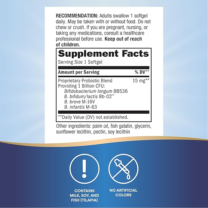Nature's Way Adults 50+ Probiotic Pearls, Supports Regularity, Immune and Colon Health*, 1 Billion Cultures, No Refrigeration Required, 30 Softgels