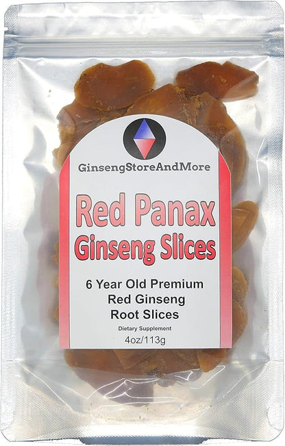 Red Panax Ginseng Slices | 6 Year Old Whole Roots | Korean Red Ginseng | Premium Grade, Very Large | High Ginsenosides for Energy, Health and Performance for Men & Women (Slices)