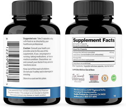 Sandhu's Ashwagandha Supplements for Men & Women | Extra Strength 950mg per Serving | Ashwagandha Root Extract Supports Quality Sleep, Focus & Positive Mood | 120 Capsules