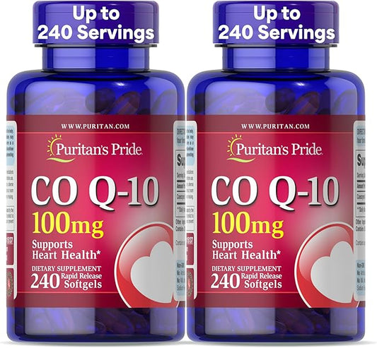 Puritan's Pride Coenzyme CoQ10 100mg, Dietary Supplement for Heart Health, Blood Pressure, Oral Gum Health, and Healthy Aging Support, 240 Rapid Release Softgels, 2-Pack