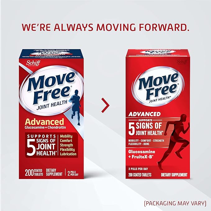 Move Free Advanced Glucosamine Chondroitin + Calcium Fructoborate Joint Support Supplement, Supports Mobility Comfort Strength Flexibility & Bone - 200 Tablets (100 servings)*