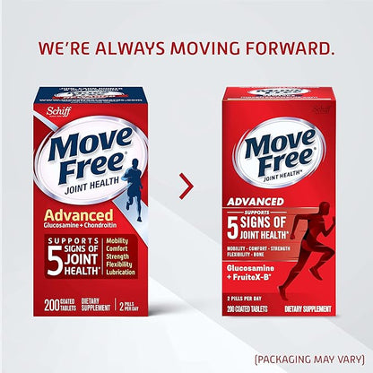 Move Free Advanced Glucosamine Chondroitin + Calcium Fructoborate Joint Support Supplement, Supports Mobility Comfort Strength Flexibility & Bone - 200 Tablets (100 servings)*