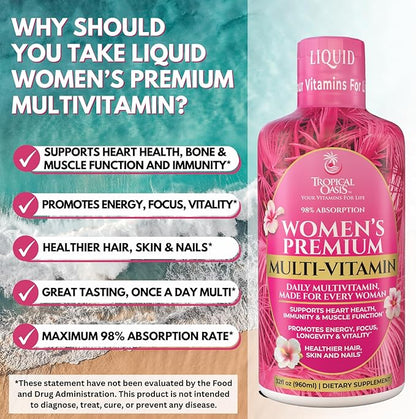 Premium Liquid Multivitamin for Women | Sugar Free Women’s Multivitamin | 100+ Vitamins, Minerals & Herbs Promote Anti-Aging, Heart, Brain & Bone Health |98% Absorption Rate | Non-GMO | 32 Serv