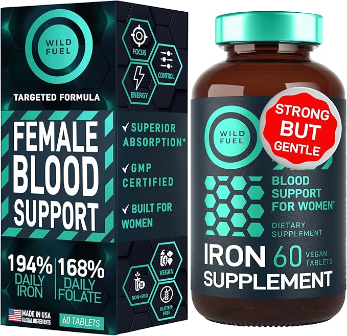 Iron Supplement for Women with Folic Acid - 35 mg Blood Builder Ferrous Sulfate, Folic Acid 400 mcg - Iron Pills for Women with Anemia & Pregnancy Support - 60 Gluten-Free, Vegan Iron Vitamin Tablets