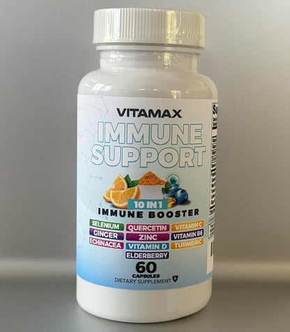 10-in-1 Immune Support with Elderberry, D3, Selenium, Quercetin, Zinc, Vitamin C, Ginger, Turmeric Curcumin, B6, Echinacea – Immune Defense – Made in USA (60 Count (Pack of 2))