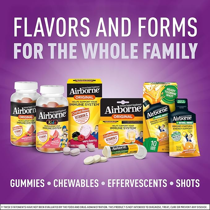 Airborne Elderberry Extract + Vitamin C 1000mg (per Serving) - Effervescent Tablets (20 Count in a Box), Gluten-Free Immune Support Supplement, with Vitamins A C E, Zinc, Selenium, Sugar Free