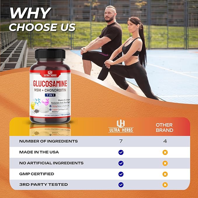 Glucosamine Chondroitin MSM - Joint Mobility Support Supplement Enhanced with Collagen, Hyaluronic Acid, Vitamin D3 | 150 Capsules