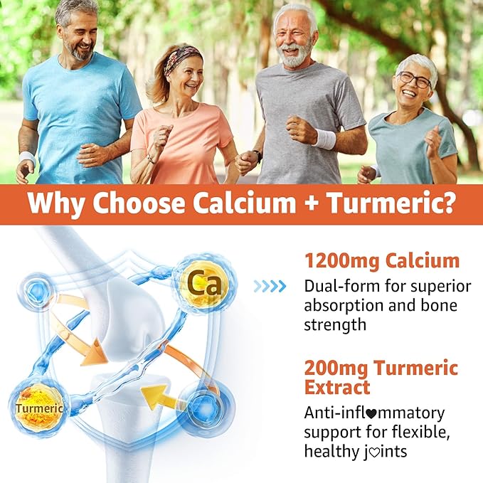 Calcium Supplements for Women & Men (Made in USA) - Calcium 1200mg with Vitamin D3 K2 B12 5000 IU Turmeric & Zinc, Suger-Free Calcium Gummies for Bone, Muscle & Immune Support - Vegan(120 Count)