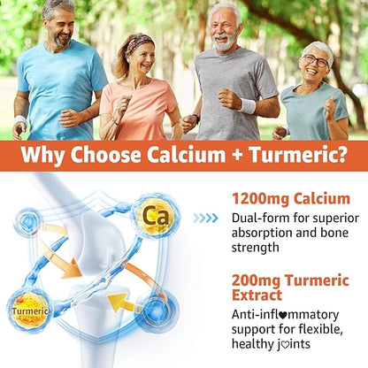 Calcium Supplements for Women & Men (Made in USA) - Calcium 1200mg with Vitamin D3 K2 B12 5000 IU Turmeric & Zinc, Suger-Free Calcium Gummies for Bone, Muscle & Immune Support - Vegan(120 Count)