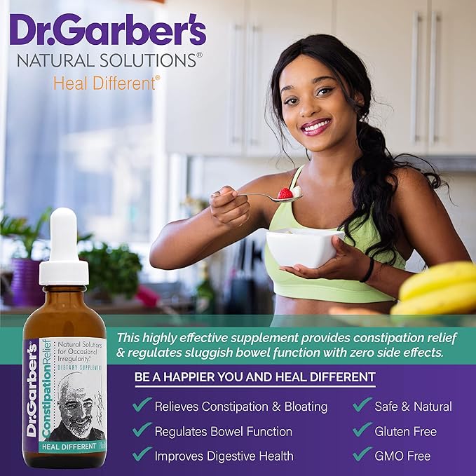 Dr. Garber's Natural Solutions Constipation Relief Oral Drops - Gemmotherapy Liquid Supplement for Gas, Constipation & Bloating Relief, Regulates Bowel Function & Improves Digestive Health - 60ml