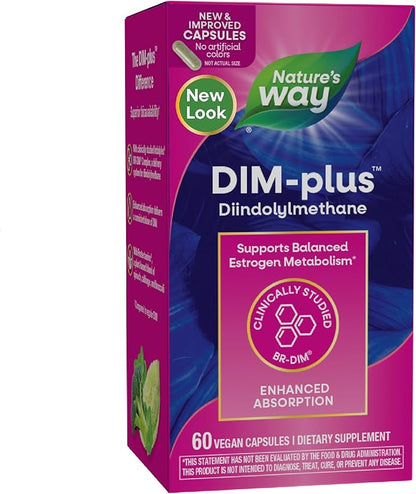 Nature's Way DIM-Plus, DIM Supplement, Supports Balanced Estrogen Metabolism*, Supports Estrogen Hormone Balance*, Diindolylmethane, 60 Vegan Capsules