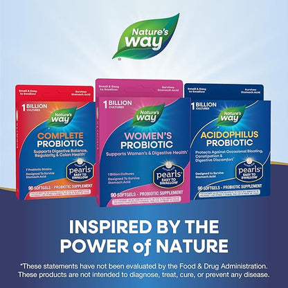 Nature's Way Women's Probiotic Pearls, Supports Women's and Digestive Health*, Protects Against Occasional Constipation & Bloating*, 1 Billion Live Cultures, 90 Softgels (Packaging May Vary)