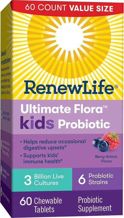 Renew Life Kids Probiotic Gummies, Supports Digestive & Immune Health, Soy, Dairy & Gluten Free, Berry, 60 Chewable Tablets