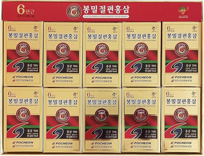 Pocheon 200g(10ea X 20g) 6Years Sliced Korean Panax Red Ginseng Roots with Honey, Saponin, Natural Immune Support