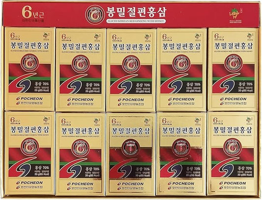 Pocheon 200g(10ea X 20g) 6Years Sliced Korean Panax Red Ginseng Roots with Honey, Saponin, Natural Immune Support