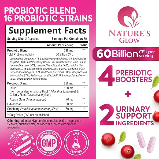 Women Probiotics For Digestive Health - Daily Vaginal PH Balance, Digestive & Feminine Health Support, 50 Billion CFU - 6 Unique Strains for Women - Womens Probiotic With Acidophilus - 60 Capsules
