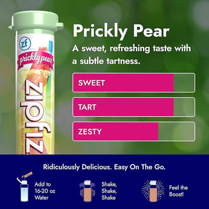 Zipfizz Daily Energy Drink Powder, Prickly Pear, 20 Pack | 3-in-1 Sustained Energy, Rapid Hydration, and Essential Vitamins | Sugar-Free | Electrolyte Powder | Contains Vitamin B-12 & Antioxidants