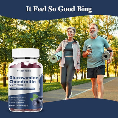 Glucosamine Chondroitin Gummies with MSM & Elderberry Extra Strength - Joint Support, Antioxidant Immune Support Supplement for Adults, Men & Women Minerals, coenzyme Q10, DHA- 60 Blueberry Gummies