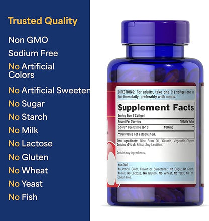 Puritan's Pride Coenzyme CoQ10 100mg, Dietary Supplement for Heart Health, Blood Pressure, Oral Gum Health, and Healthy Aging Support, 240 Rapid Release Softgels, 2-Pack