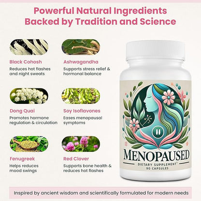 Complete Multi-Symptom Menopause Supplement for Women - Provide Menopause Relief, Hot Flashes, Night Sweats, & Mood Swings, Hormone Support for Women, Non-Gluten & Non-GMO, 90 Capsules