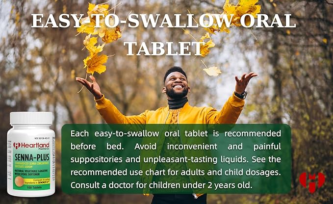 Senna-Plus Natural Vegetable Sennoside Laxative | Natural Vegetable Laxative | Gentle Overnight Constipation Relief | Docusate Sodium Stool Softener | 100 Tablets