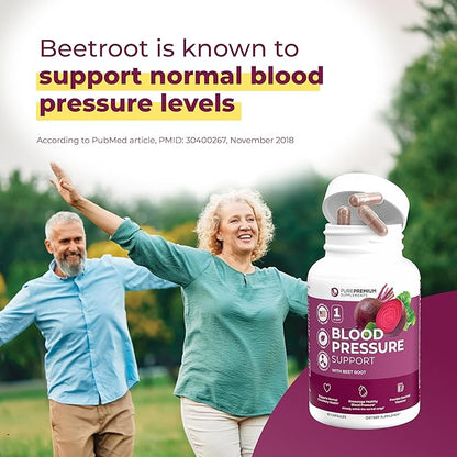 PurePremium Beet Root Capsules for Normal Blood Pressure Support - with Beetroot, Hawthorn, Hibiscus - Beets Supplements for Normal Nitric Oxide - 90 Capsules