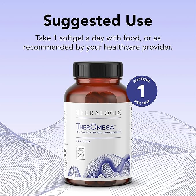 Theralogix TherOmega Omega-3 Fish Oil Supplement - Supports Heart, Brain, Immune & Joint Health* - 700 mg DHA & EPA from Wild Alaska Pollock - Sustainably Sourced - NSF Certified - 90 Softgels