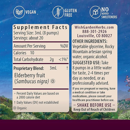 WishGarden Herbs Organic Elderberry Tincture - Daily Adult Elderberry Extract Liquid Immune Defense Supplement, Sambucus Elderberry Immune Support, Organic Elderberry Extract, No Sugar No Honey, 2oz