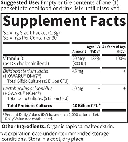 Garden of Life Dr. Formulated Kids' 10 Billion CFU Probiotic Stick Pack with D3 – Supports Bones, Teeth & Immune Function, Unflavored Powder, 30ct Carton