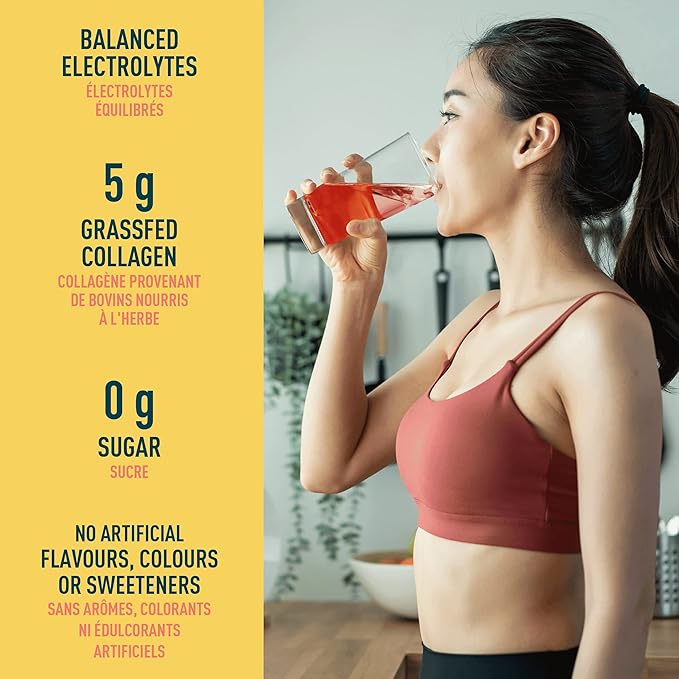 Organika Canadian-Made Electrolytes + Enhanced Collagen - Zesty Lemon Berry Flavour - Sugar-Free Hydration | 5g Protein + 100% of Daily Vitamin C | 360g, 30 Servings