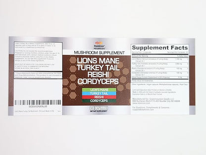 Stamiron Lions Mane Supplement Turkey Tail Mushroom Capsules with Cordyceps Extract & Reishi Mushrooms - Alt to Mushroom Gummies, Mushroom Powder, Mushroom Coffee - 90 Count