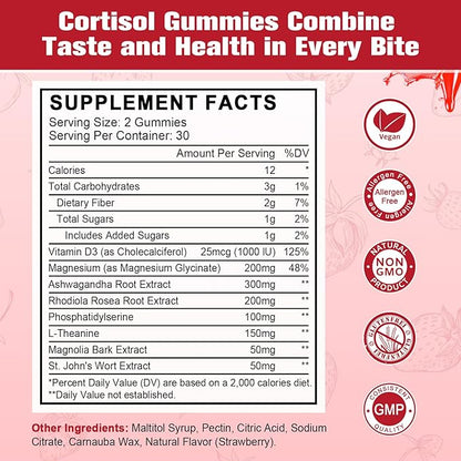 (2 Pack) Cortisol Supplement Gummies for Women with Rhodiola Rosea, Ashwagandha, Magnesium, Balanced Cortisol, Zzz Support, Non-GMO,120 Gummies