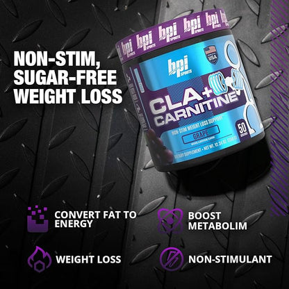 BPI Sports CLA + Carnitine – Conjugated Linoleic Acid – Performance, Lean Muscle – Caffeine Free – for Men & Women – Grape – 50 Servings – 12.34 Oz. (Packaging May Vary)