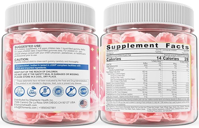 Omega 3 Gummies for Kids 4+, with DHA, Vitamin D3 K2, C, B6 B12, Luetin & Omega 3 6 9, No Fish Taste, Sugar Free Kids Vitamins Gummies, for Brain Bone Eyes Focus Immunity, Fish Oil Alternative, 120Cts