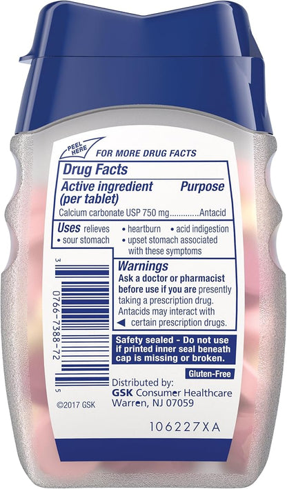 TUMS Extra Strength Chewable Sugar Free Antacid Tablets for Heartburn Relief, Melon Berry - 80 Count