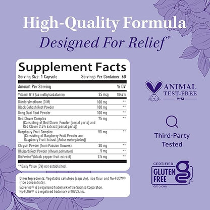Menopause Supplements for Women Hot Flashes & Night Sweats | Hormone Balance, Menopause Relief for Women & Perimenopause Support | with Black Cohosh, DIM & Red Clover | 60 Ct (2 Month Supply)